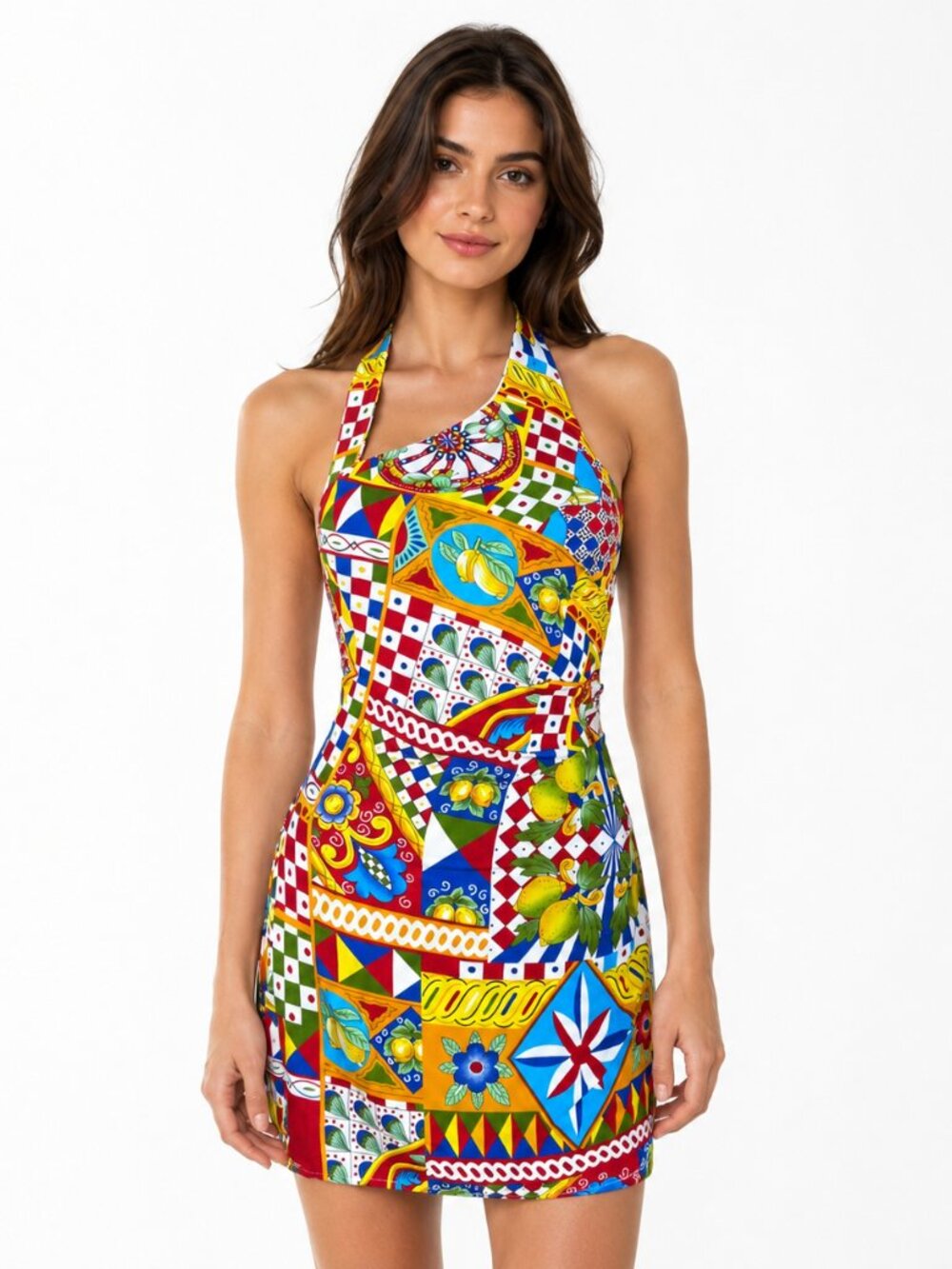 Seven Wonders Mediterranean Print Halter Mini Dress XS NWT